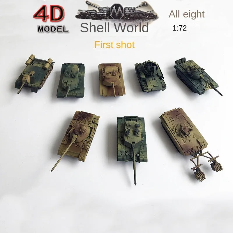 A Set 8PCS 1/72 4D Finished Tank Model Leopard Tiger-Type M1A2 T34 M42 Main Battle Tank Thumb Tank Military Model Toys for Child