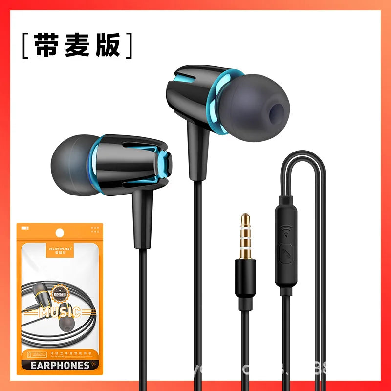 3.5mm Wired Headphones Sports Earphones HIFI Bass Earbuds in-Ear Headset Adjustable Voice Game Subwoofer with Mic Handsfree Call