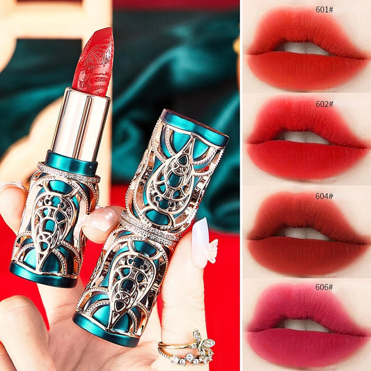 Vintage Carved Flower Lipstick Phoenix Feather Yue Makeup Silky Makeup Red National Style Texture Waterproof no Color Fading