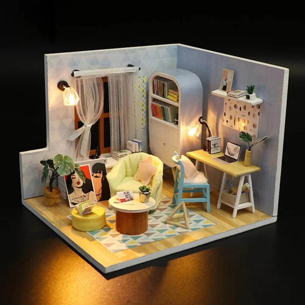 3D Handmade Doll House Furniture Set DIY Doll House Mini Doll House Children's Wooden Toys Birthday Gift Doll