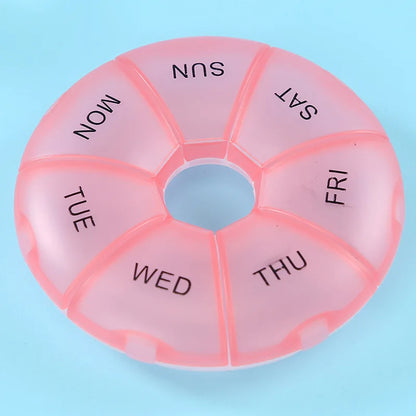 1PC Multicolor Round Pill Box Plastic 7 Days Weekly Pill Candy Box Portable Storage Pill Holder Travel Organizer Pill Container