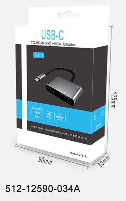 4-in-1 Type-C To HDMI 4K Video Converter with VGA and USB 3.0: High Definition Connectivity