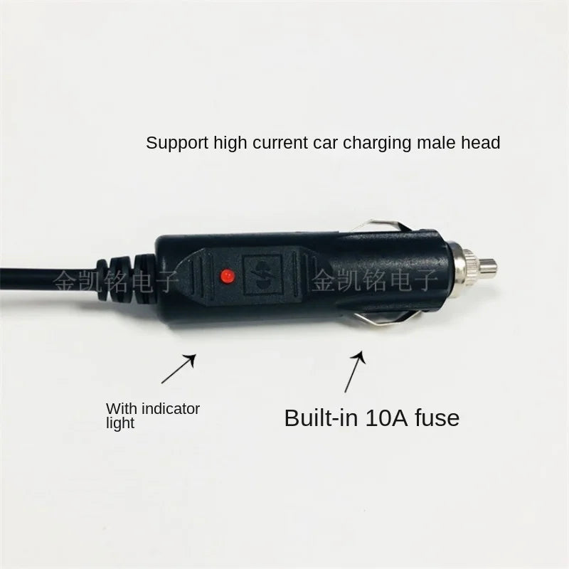 Thick Copper 0.75mm² Car Charger Power Cable 12V 10A Cigarette Lighter Plug To DC 5.5*2.1mm Fork Plug 1.5m