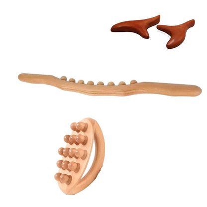 4pcs Body Guasha Tool Massager Universal Back Needle Massage Tendons Beech Wood Scraping Stick Point Treatment