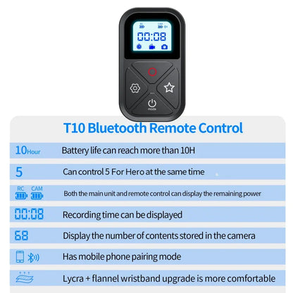 T10 Bluetooth Remote Control for GoPro Hero 11 10 9 8Max with Wrist Strap Accessory 80M Wireless Intelligent Remote Control