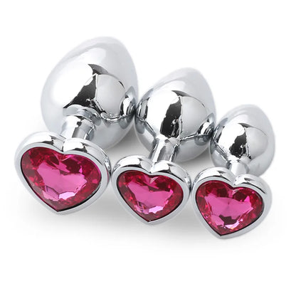 1PCS 3IN1 Heart Shaped Metallic Anal Plug Heart Stainless Steel Crystal Anal Plug Removable Butt Plug Stimulator Anal Sex Toys