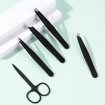 4pcs/set Stainless Steel Eyelash Tweezers Professional Eyelash Extension Eyebrow Hair Removal Supply Pack