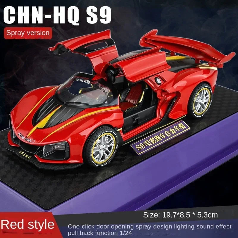 1/24 Diecasts Simulation HongQi S9 Model Sport Car Cool Toy Exhaust Effects One Key Open DoorKids Toys Spray Light Alloy Body