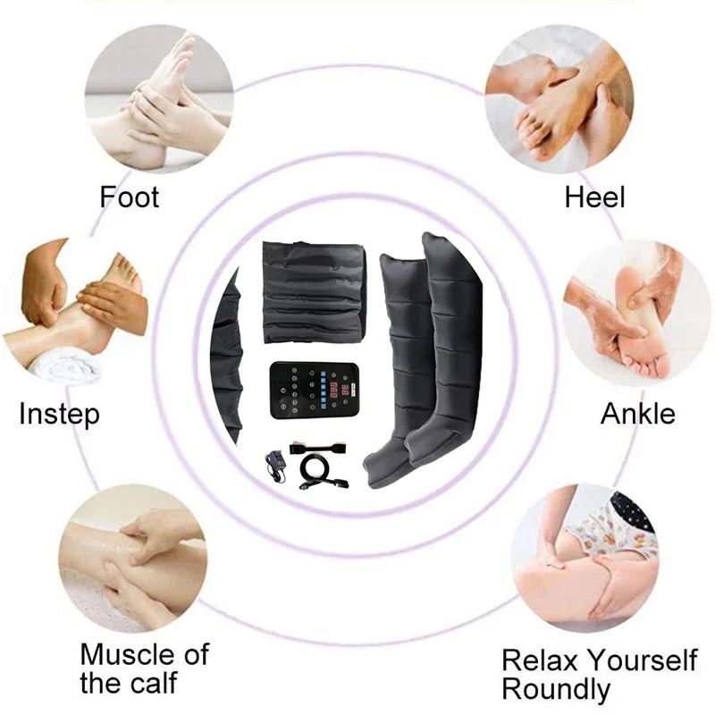 New 6 Chambers Air Compression Leg Massager System Whole Body Massager Compression Pump Recovery Boots Foot Massage AirWrap