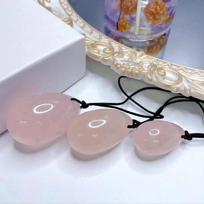 Set Natural Rose Quartz Yoni Egg Sets Jade Eggs Vaginal Muscle Firming Kegel Exercise Crystal Yoni Wand Massage Stone Pink