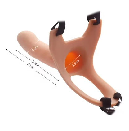 Soft Silicone wearable Hollow Penis Extender Strap On Dildo for Men Simulates Penis Extension Dildo w/ Harness Belt No Vibration