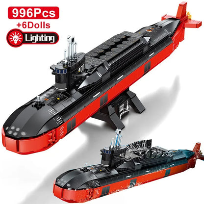 Technical 996Pcs Strategic Nuclear-Powered Submarine Model Building Blocks with Figures Bricks Toy Military Navy Weapons Warship