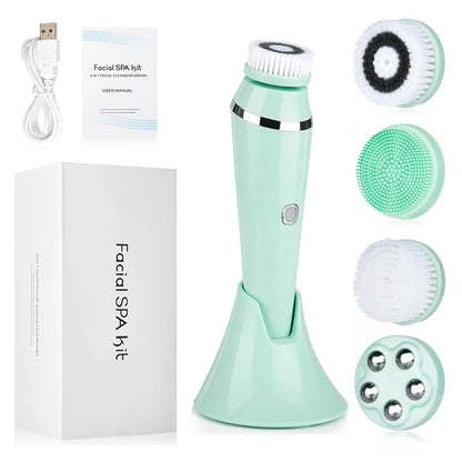 New Electric Facial Cleansing Brush with 4 Brush Heads 3 Modes Skincare Waterproof Wireless Facial Cleansing Device