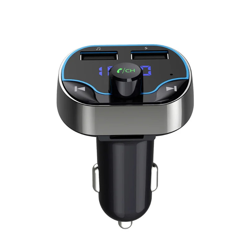 T24 Car MP3 Music Player Card Slot FM Transmitter Bluetooth Hands-Free Dual USB Car Charger