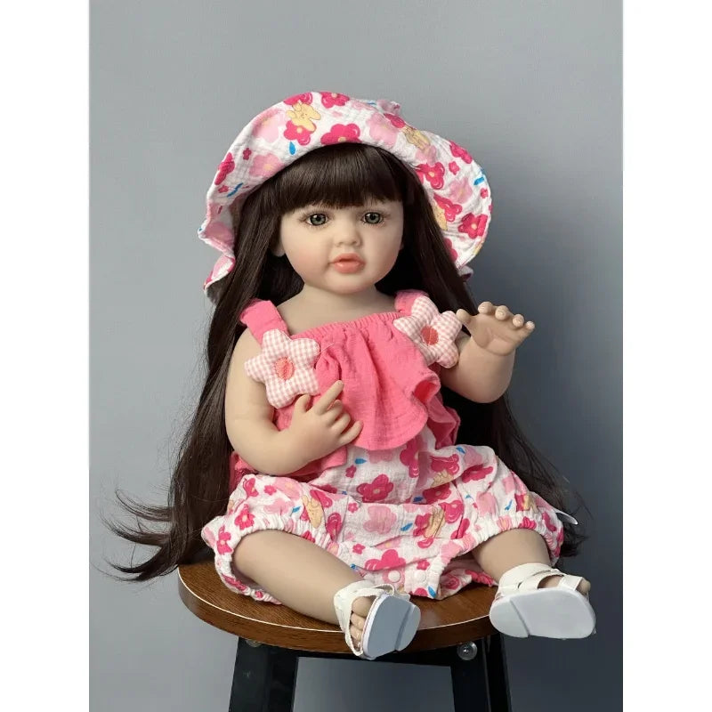 55CM Soft Silicone Reborn Baby Girl Doll Toy Lifelike 22Inch Reborn Dolls Toddler Art Doll Birthday Gifts for Child