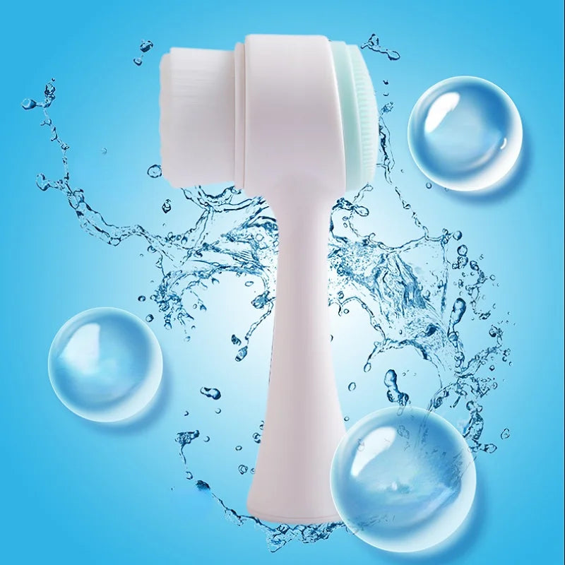 BXA Portable 3D Bilateral Silicone Facial Cleanser Manual Massage Facial Brush Soft Bristles Silicone Double-Sided Face Brush