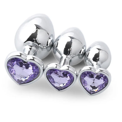 1PCS 3IN1 Heart Shaped Metallic Anal Plug Heart Stainless Steel Crystal Anal Plug Removable Butt Plug Stimulator Anal Sex Toys