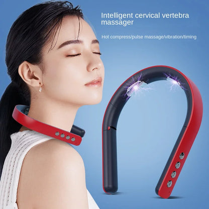 Electric Pulse Neck Cervical Massager Heated 15 Modes USB Constant Temperature Warm Compress Relieves Soreness Portable