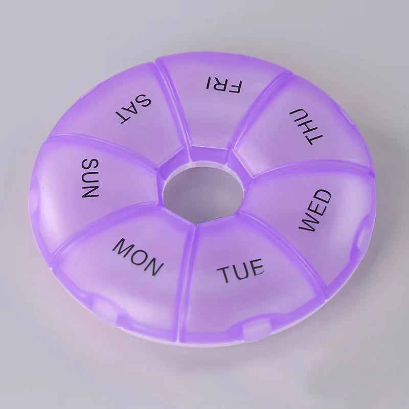 1PC Multicolor Round Pill Box Plastic 7 Days Weekly Pill Candy Box Portable Storage Pill Holder Travel Organizer Pill Container