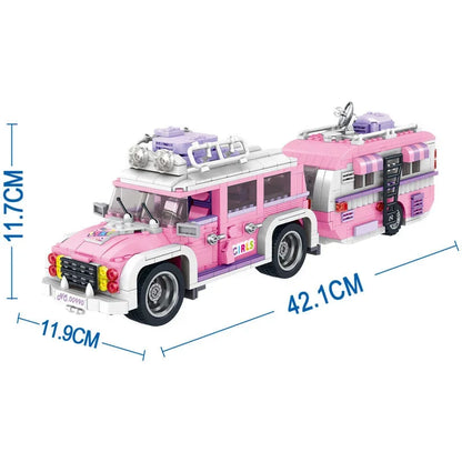 Technical 1149Pcs Pink Camper Touring Bus Travel Car Model Building Micro Blocks City Wagon Truck With Figures Bricks Toys Gifts