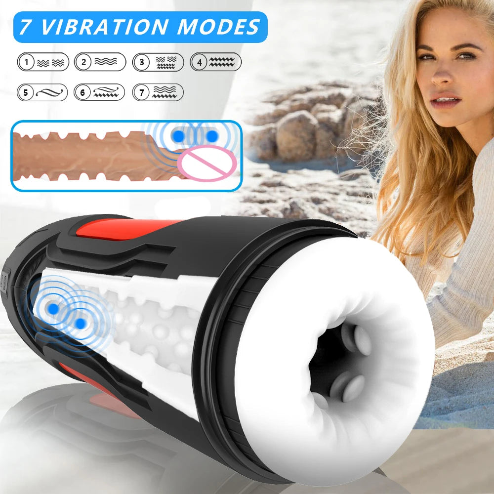 Automatic Oral Sex Product Huge Size 7 Suctions Vibrations Realistic Pocket Blowjob Machine Male Masturbator Sucking Toy for Men