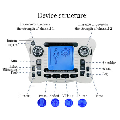 New Electronic EMS Pulse Massager 12 Mode Muscle Stimulator Acupuncture Digital Frequency Physiotherapy Machine Fat Burner