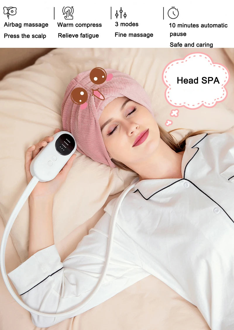 Electric Air Pressure Head Massager Heating Head with Bandana Head Airbag Massage Head Leather Deep Massage Headache Relax