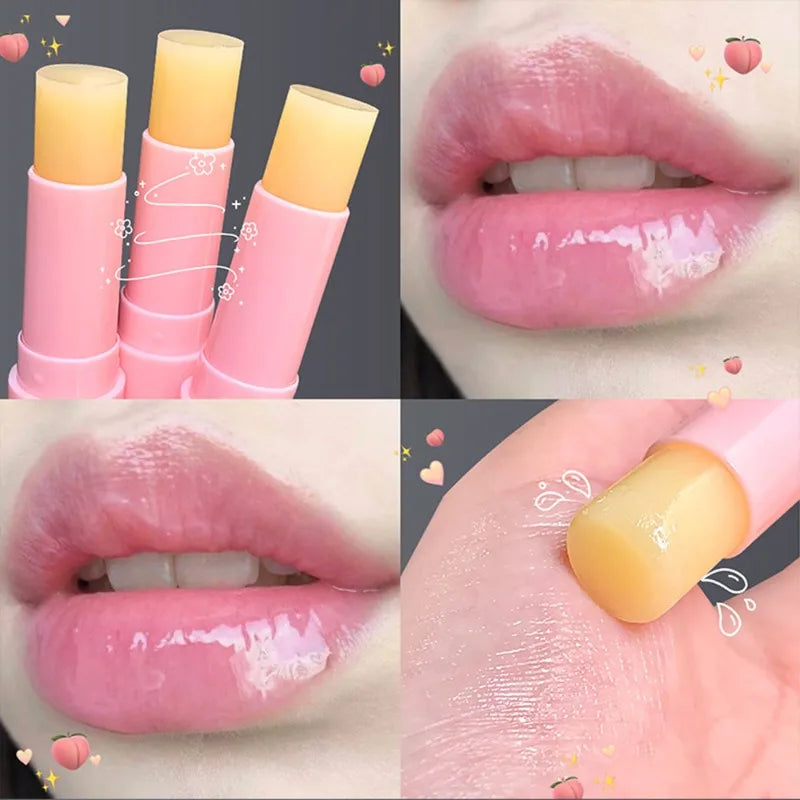 3.8g 1PC Natural Peach Lip Balm Long-lasting Moisturizing Lipstick Temperature Change Color Lipstick Anti-drying Hydration Lip