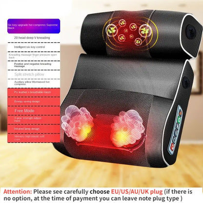 New Electric Neck Relaxation Head Massage Pillow Back Heating Kneading Infrared Therapy Shiatsu Ab Pillow Massager - Black