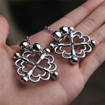 1PCS Fetish Flower Nipple Clip with Keychain Double Bells Adult Game Erotic Product Sex Toys for Women Couple