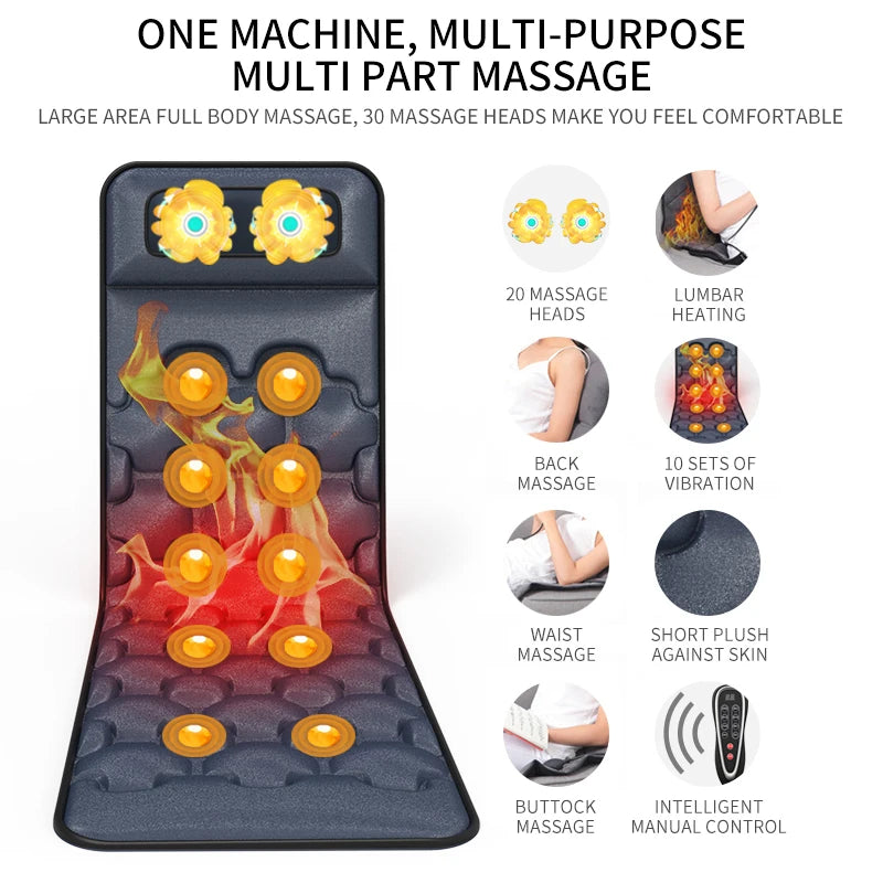 Smart Electric Full Body Massage Cushion Health Care Neck Back Waist Legs Muscle Relaxation Vibrating Chair Mat Heating Massager