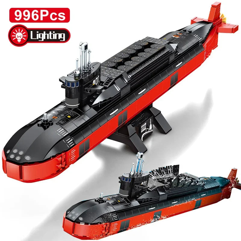 Technical 996Pcs Strategic Nuclear-Powered Submarine Model Building Blocks with Figures Bricks Toy Military Navy Weapons Warship