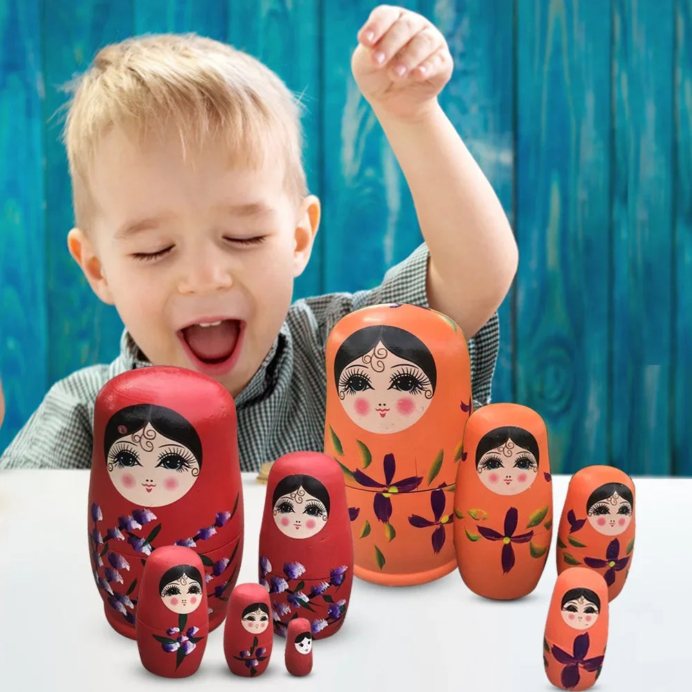 5-Layer Paint Color Arts Craft Toys Russian Wooden Nesting Doll Craft Handmade Painted Children's Wooden Toys Decoration Doll