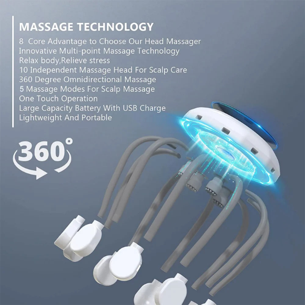 1PC Head Massage Therapy Vibrator Relax Electric Scalp Massager Head Scratcher for Relaxation Stress Migraine Relief Octopus