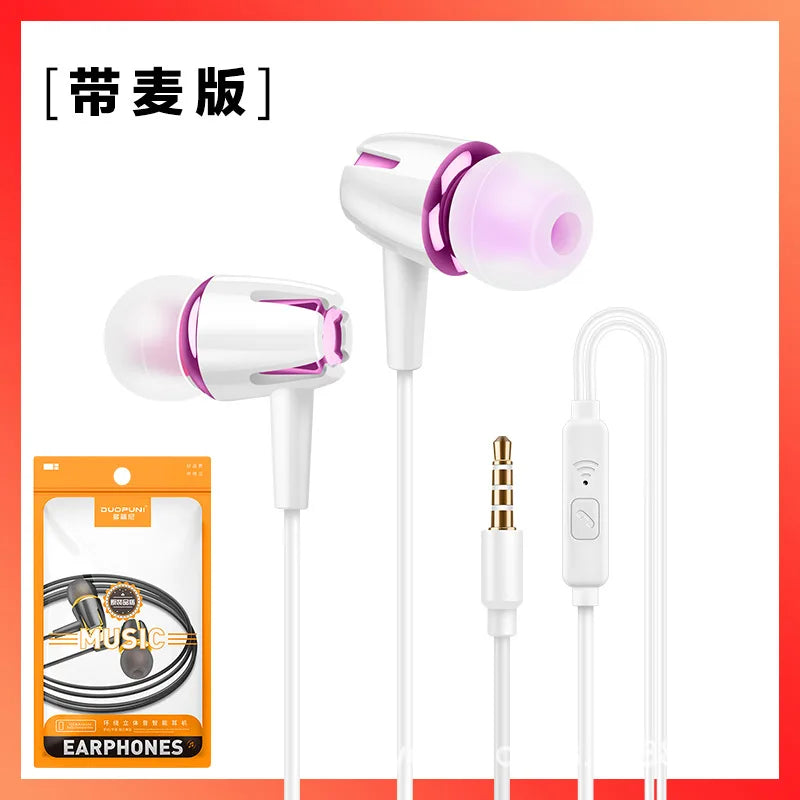 3.5mm Wired Headphones Sports Earphones HIFI Bass Earbuds in-Ear Headset Adjustable Voice Game Subwoofer with Mic Handsfree Call