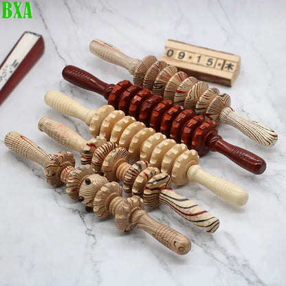 BXA 1pc Wooden Exercise Massage Roller Nine Fine Wheel Shaft Whole Body Massage Pounded Waist Back Massage Neck Leg Massager