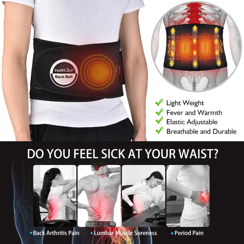 New Heated Massage Belt Electric Lumbar Support Support Heat Therapy Vibrating Waist Massager Lower Back Muscle Relaxation