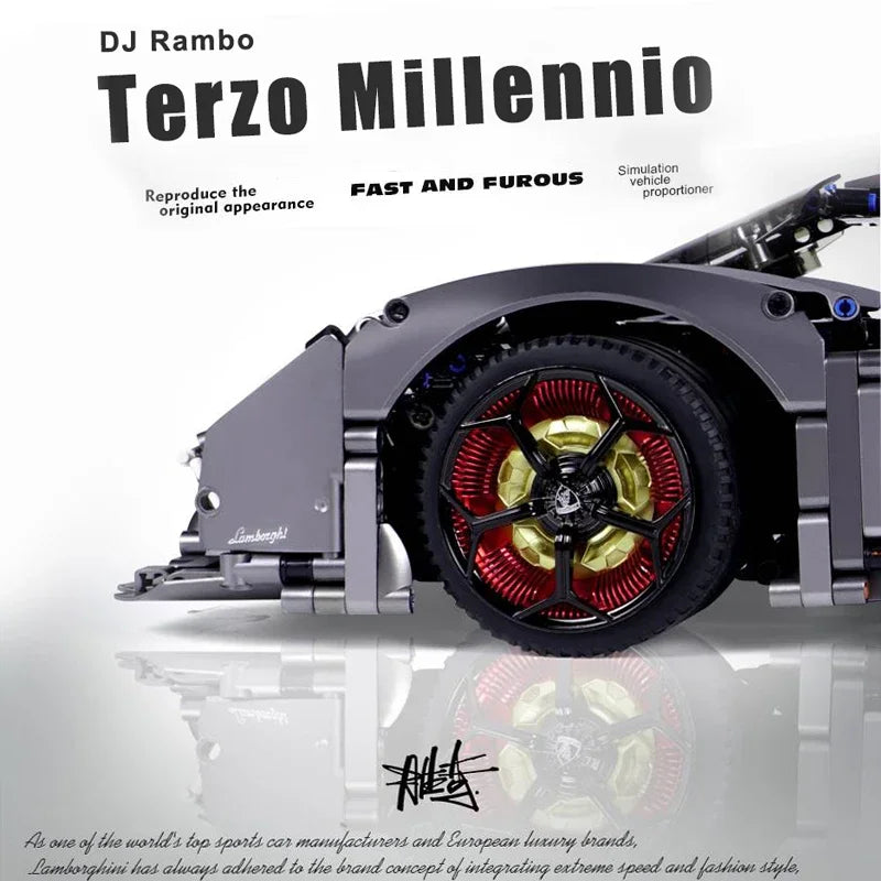 3358PCS Technical MOC 1:8 Lambor Terzo Millennio Black Sport Car Building Blocks Assemble Bricks Toys Gifts for Kids Boys