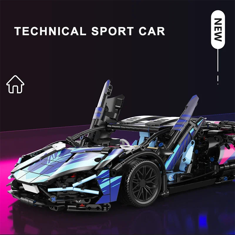 1314PCS Black Purple Lamborghinised MOC Sport Car Building Blocks Assemble Racing Vehicle Bricks Toys Birthday Gift for Kid Boy