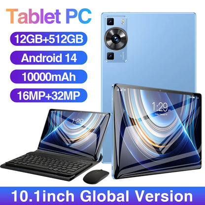 10.1" Tablet PC Android 14 Global Version HD Screen, 10 Core, 12GB RAM 512GB ROM, 10000MAH Battery,Dual Camera, 5G WiFi Dual SIM