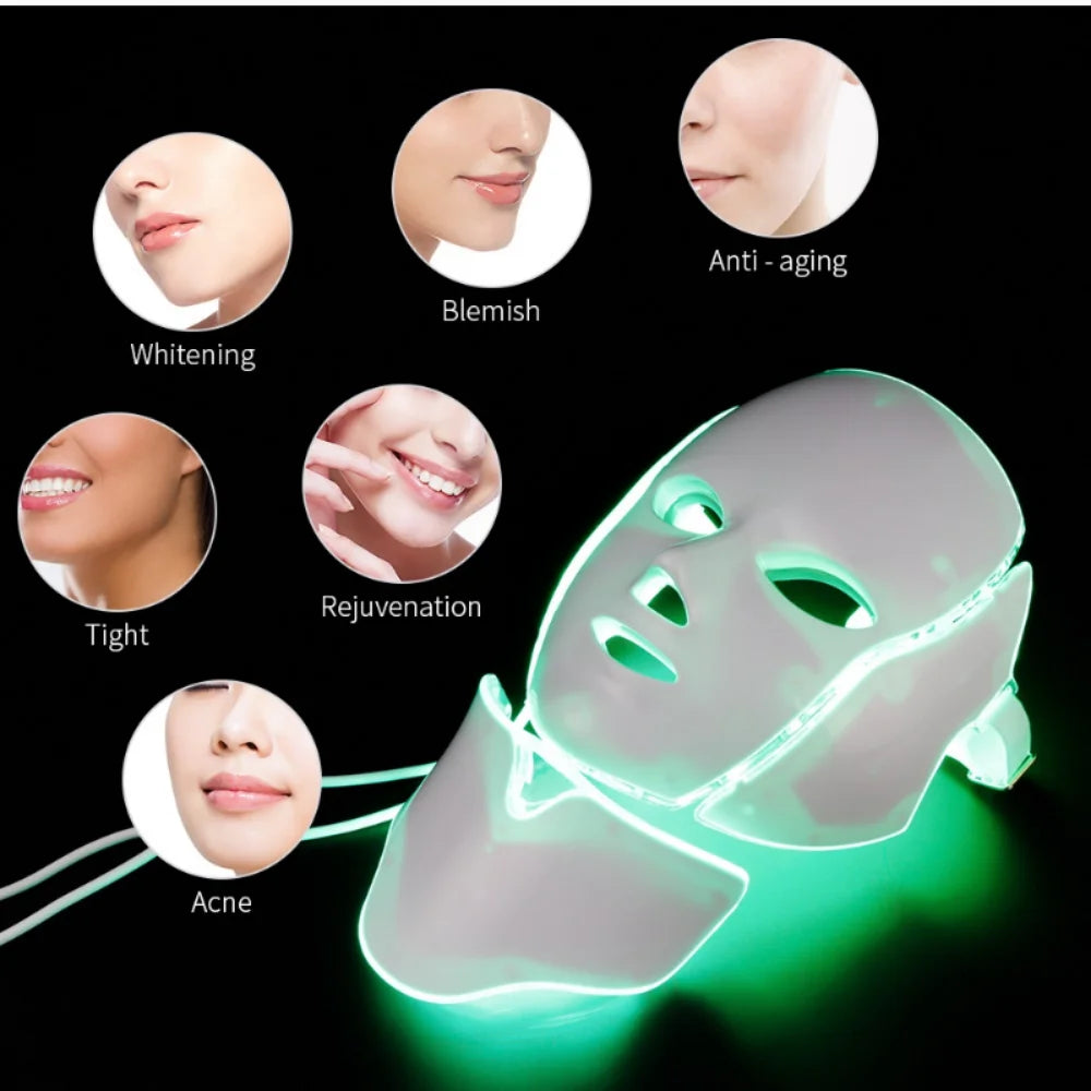 Light Therapy Acne Mask Neck Beauty Led Mask White Facial Beauty Mask 7 Colors Led Korean Photon Therapy Face Mask Machine