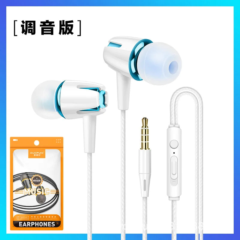 3.5mm Wired Headphones Sports Earphones HIFI Bass Earbuds in-Ear Headset Adjustable Voice Game Subwoofer with Mic Handsfree Call