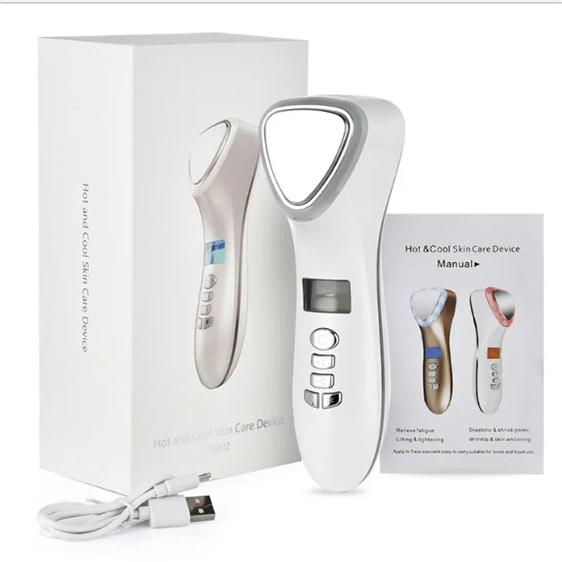 Home Hot and Cold Hammer Ultrasonic Cryotherapy LED Photon Shrink Pore Facial Lifting Vibration Massager Ultrasonic Skin Care