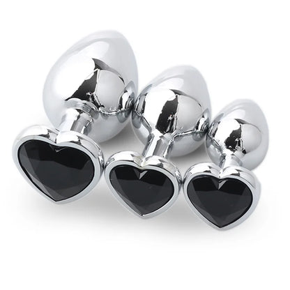 1PCS 3IN1 Heart Shaped Metallic Anal Plug Heart Stainless Steel Crystal Anal Plug Removable Butt Plug Stimulator Anal Sex Toys