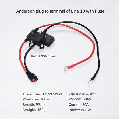 10AWG Anderson Plug To 8.3 Copper Nose Terminal, 30A Blade Fuse, Pure Copper Forklift Power Cord, 60cm