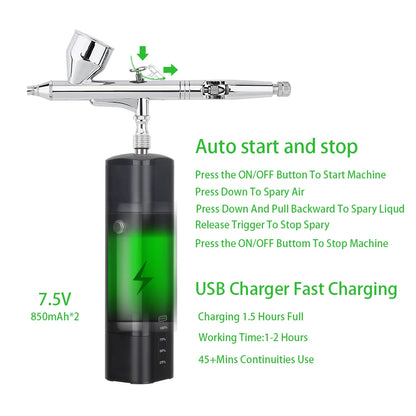 Dual Action Cordless Airbrush Compressor High Pressure Spray for Art Gun Beauty Salon Makeup Nail Tattoos Cake Tools