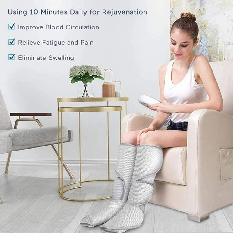 New Air Compression Electric Leg Massager Circulation Calf Neuropathy for Calves Legs Ankles and Feet 3 Intensities 6 Modes