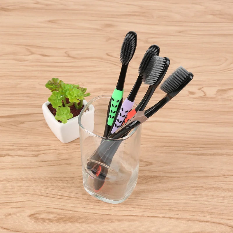 Adult Bamboo Charcoal Toothbrush Oral Care Antibacterial Toothbrush With Black Heads Ultra Fine Soft Tooth Brush 4pcs