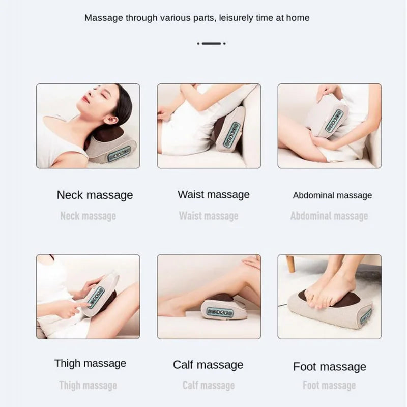 Electric Back Massage Pillow Vibrating Kneading Hot Compress Relief Neck Shoulder Pain Multifunctional Relaxation Waist Massager