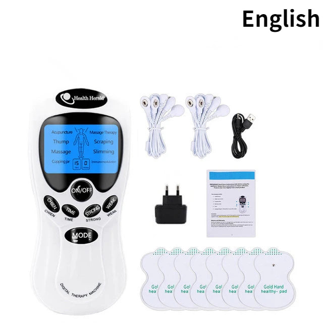 Multilingual 8 Mode Electric EMS Tens Muscle Stimulator EMS Acupuncture Face Body Massager Digital Therapy Herald Massage Tool